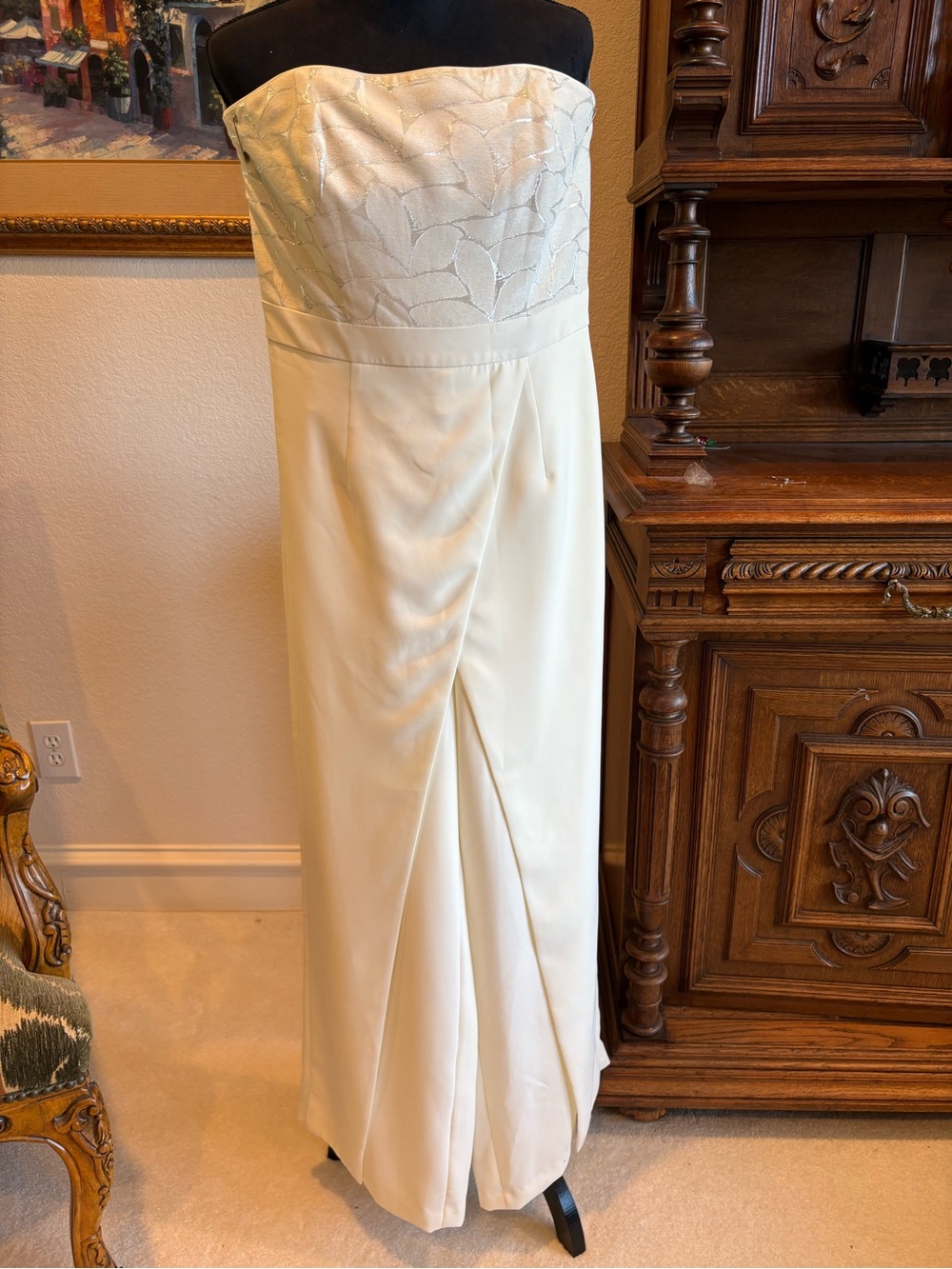 Elegant off White / Silver Accent Strapless Jumpsuit -10